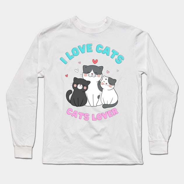 I Heart Cats I Love Cats Cats Lover Long Sleeve T-Shirt by ✪Your New Fashion✪